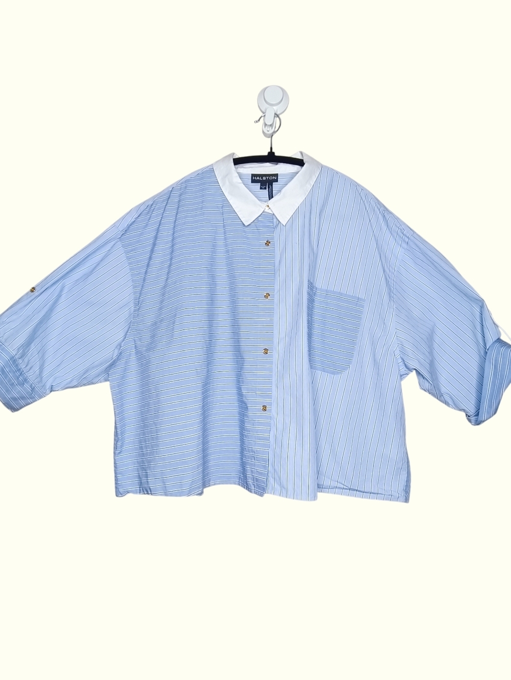 Halston Blue Mixed Stripe Oversized Poplin Shirt XL
